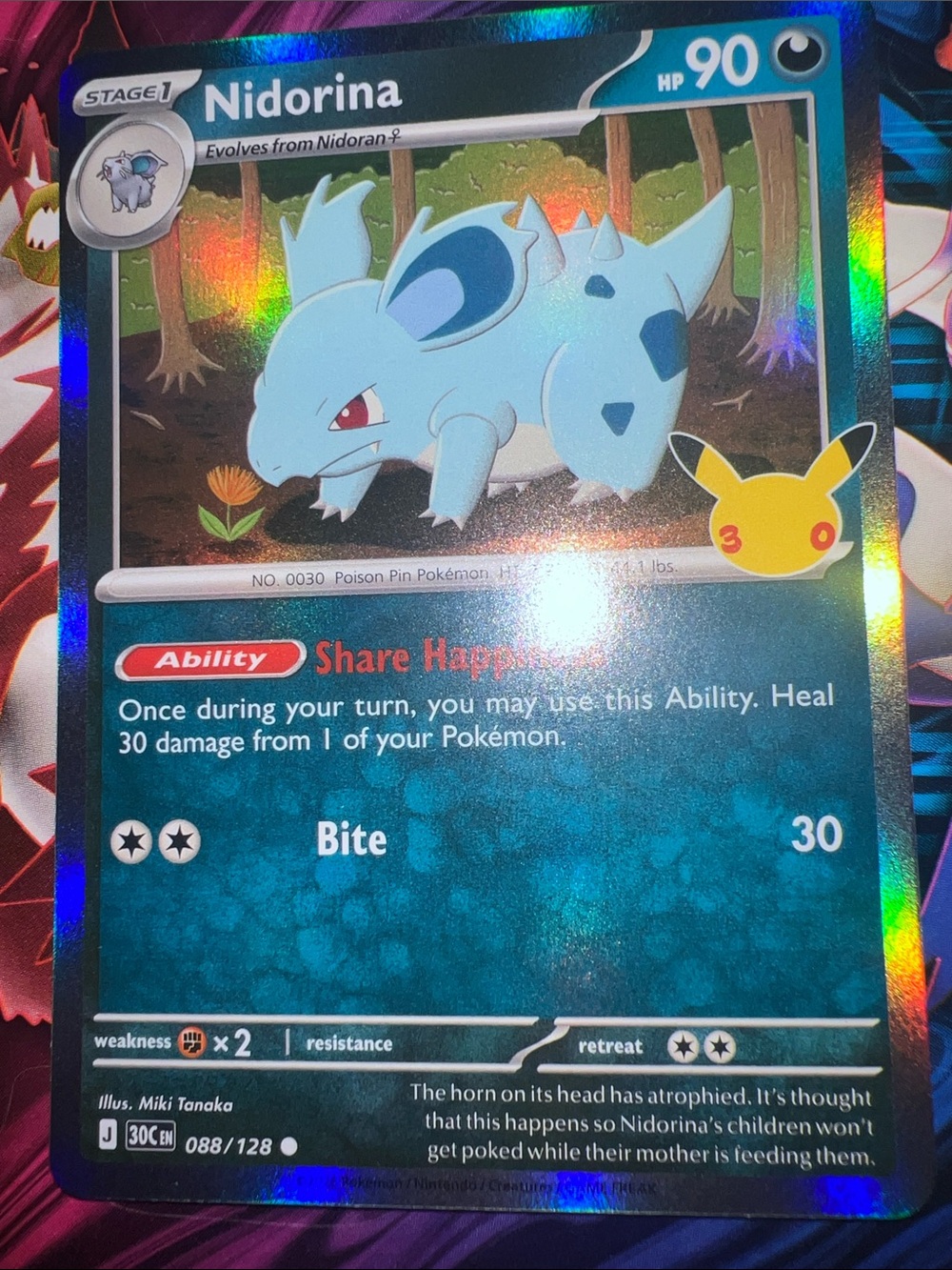 Pokemon Nidorina Holo Blue Green Card